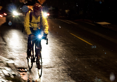 Bike commuting shop in the rain